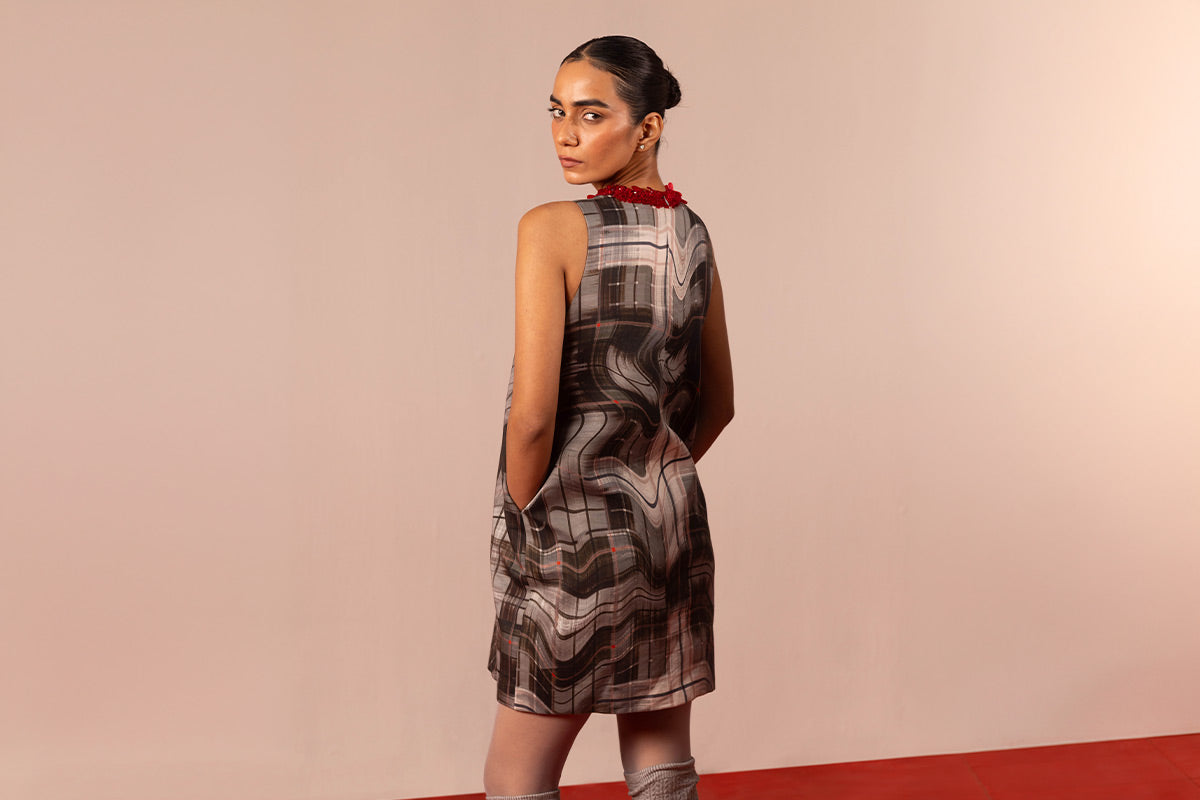 Liquid Checks Shift Dress